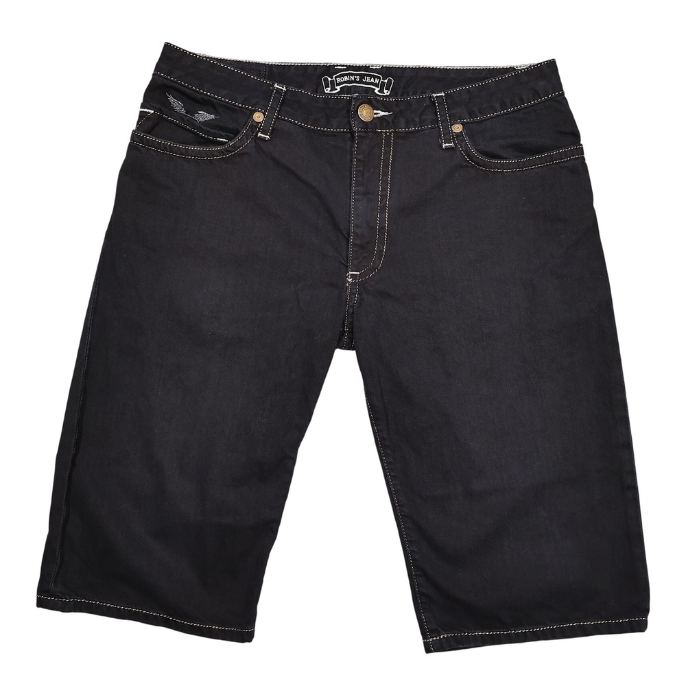 ROBINS JEAN Mens 36 Black Purple Studded Wing Flap Denim Jean Shorts Made in USA